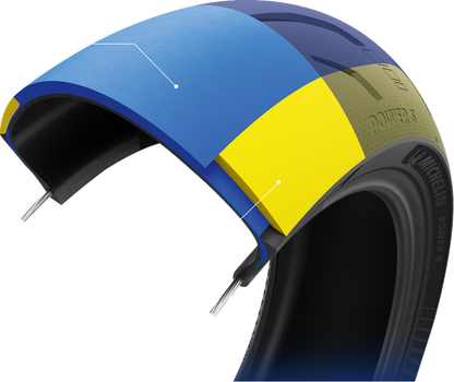 Michelin Power 6 front motorcycle tire 110/70ZR17 (54W) showing tread pattern and sidewall details.