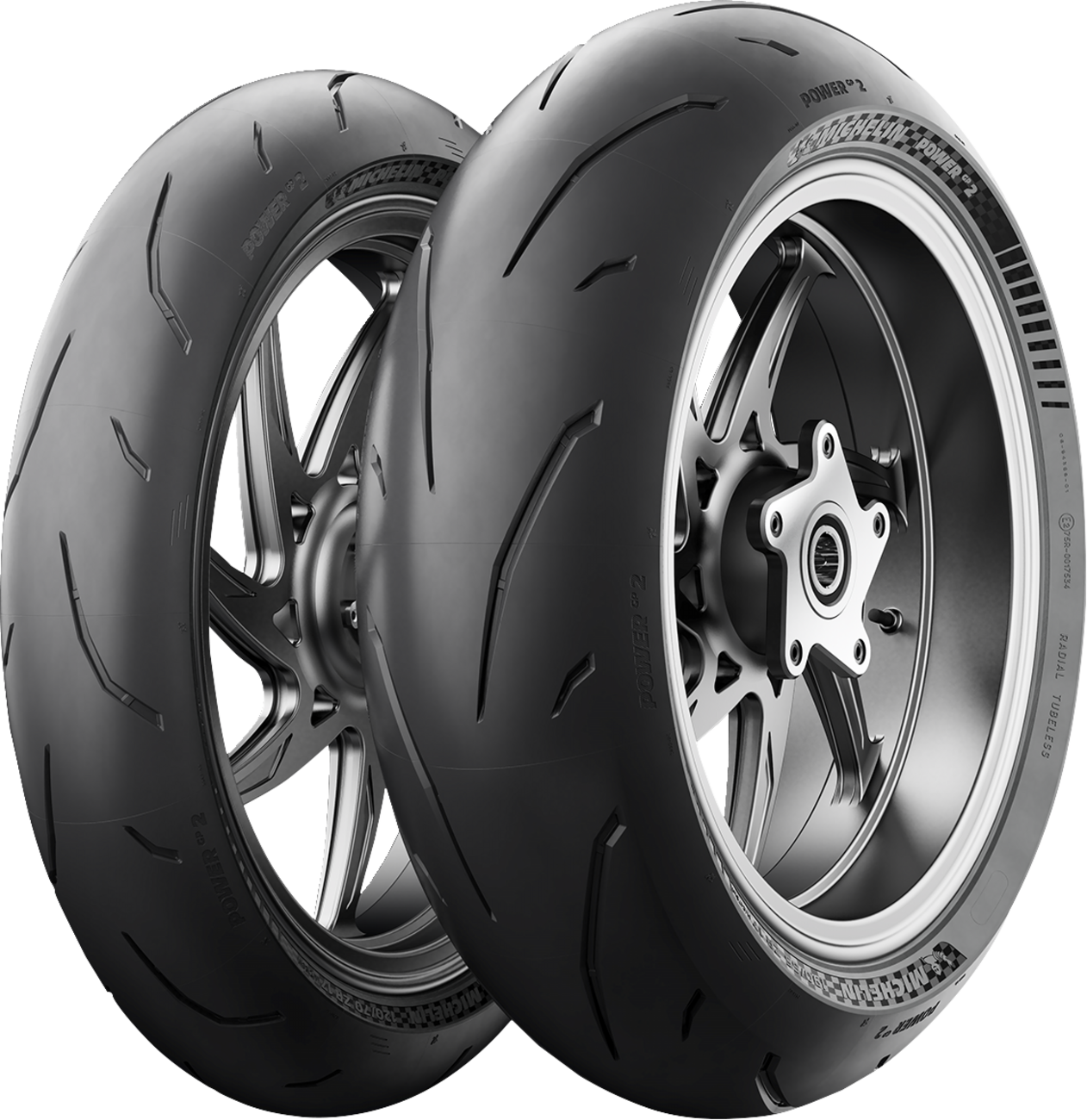 Michelin Power GP2 rear motorcycle tire 160/60ZR17 with enhanced dry grip and cornering performance, shown mounted on a motorcycle wheel.