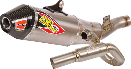 Pro Circuit TI-6 exhaust system in titanium with sleek, lightweight design for motocross and dirt bike racing.