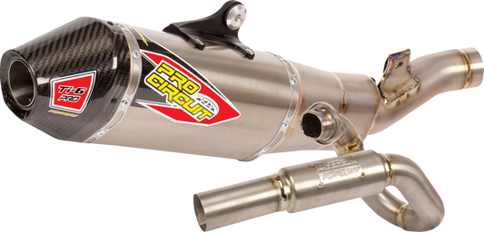 Pro Circuit TI-6 titanium exhaust system for motocross bikes, featuring sleek titanium pipe and high-performance design.