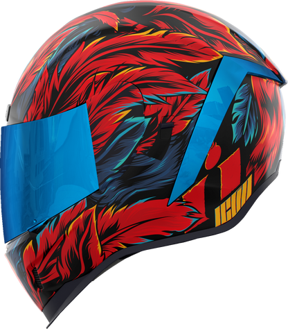 Blue ICON Airform™ Helmet Fever Dream style in XS size, featuring aerodynamic design and ventilation for motorcycle riding comfort.