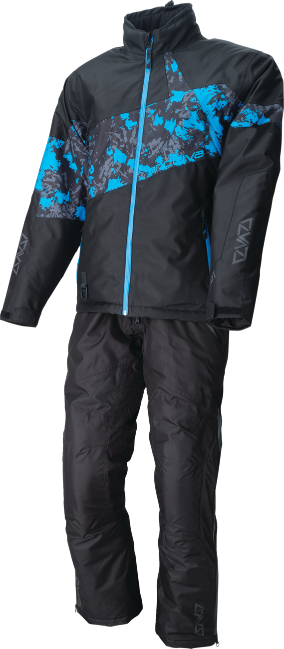 ARCTIVA Pivot 7 insulated jacket in 2XL with black and blue camouflage pattern, featuring a hood and front zipper.