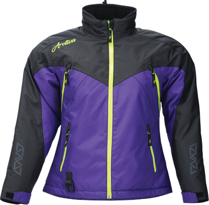 ARCTIVA Women's Pivot 7 insulated jacket in black and purple, featuring a quilted design and front zipper closure.