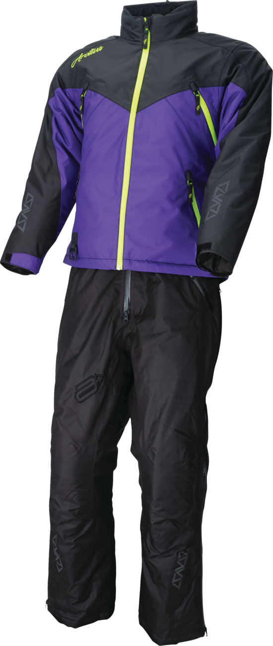 ARCTIVA Women's Pivot 7 insulated jacket in black and purple, featuring a quilted design and front zipper closure.