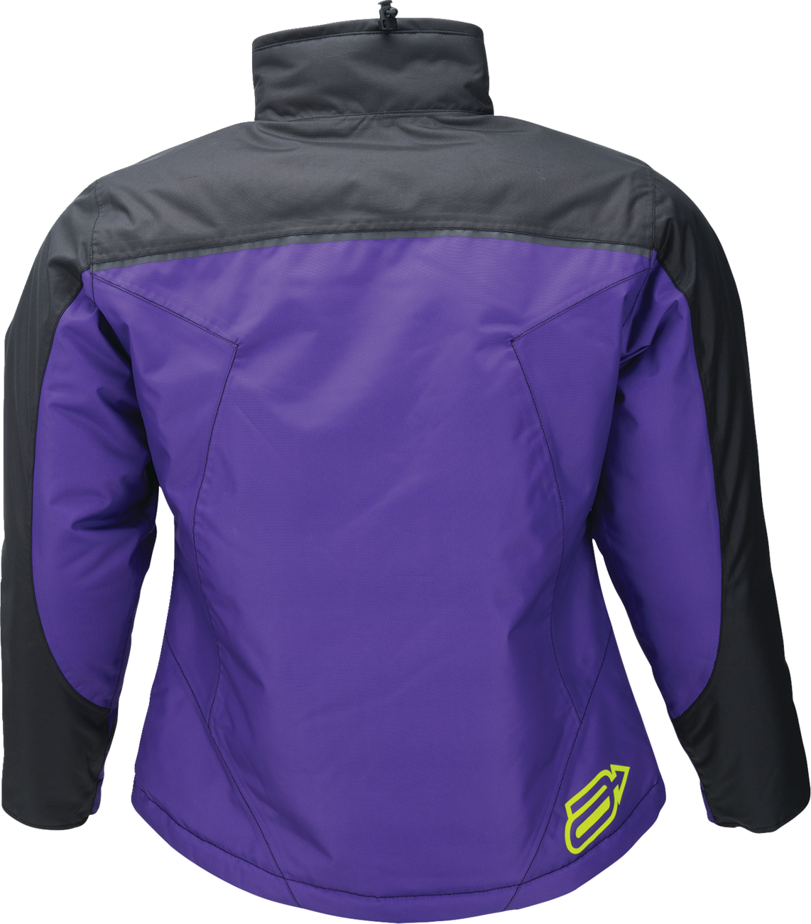 ARCTIVA Women's Pivot 7 insulated jacket in black and purple, showcasing the sleek, insulated design with a hood and zip closure.