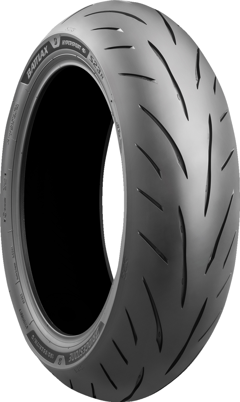 BRIDGESTONE Battlax S23 rear motorcycle tire 180/55ZR17 with tread pattern for traction and stability.