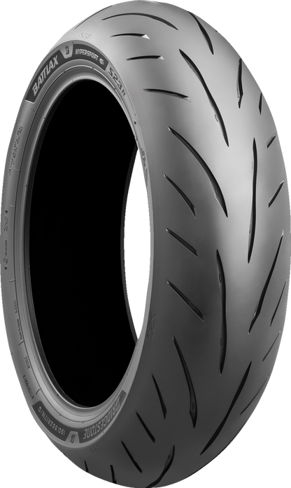 BRIDGESTONE Battlax S23 rear motorcycle tire 180/55ZR17 with tread pattern for traction and stability.