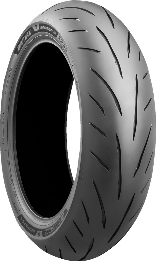 BRIDGESTONE Battlax S23 rear motorcycle tire 190/55ZR17 with high-speed stability and grip, shown mounted on a motorcycle wheel