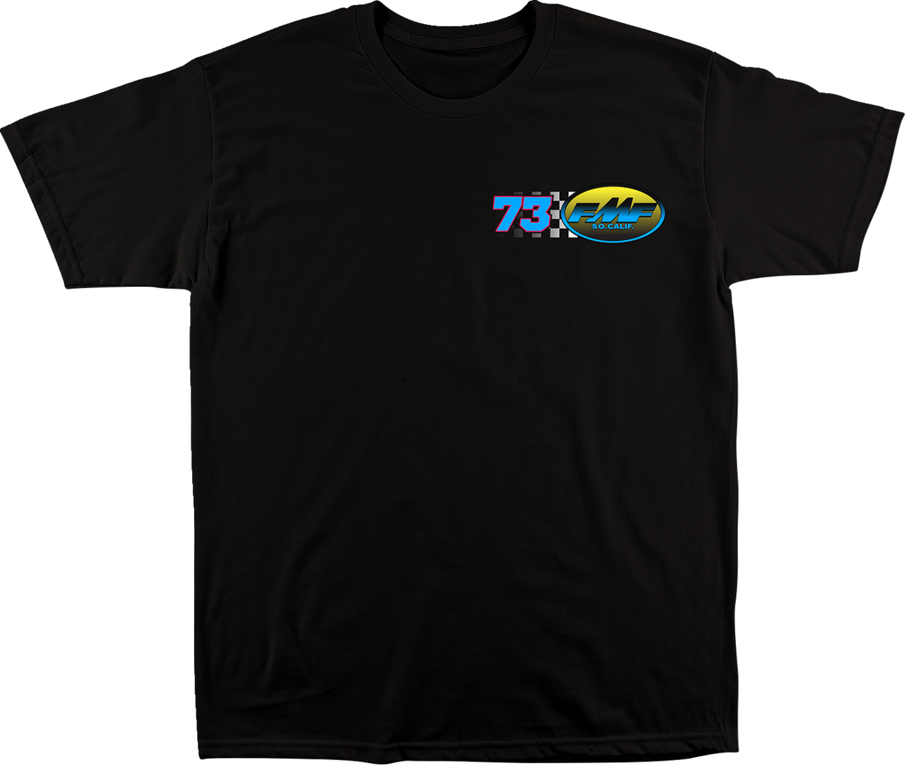 Black FMF Exhaust 500 T-Shirt in small size, featuring the FMF logo and graphic on the front.