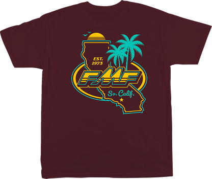 Maroon FMF Golden Stay T-Shirt in XL size, featuring a casual fit and graphic design, front view showing the brand logo.