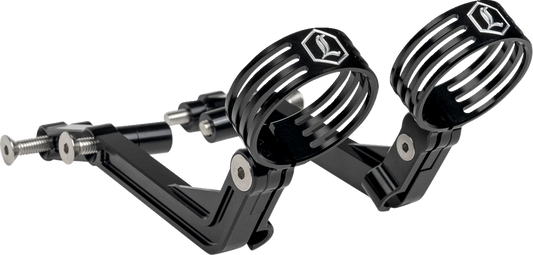 Legend Suspension Revo ARC external reservoir mounts for Harley-Davidson FL Touring 2014+ in black, showcasing the suspension component.