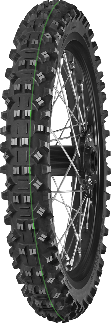 MITAS Terra Force-EF Super Light front tire 90/100-21 for enduro racing and dual sport bikes, showing tread pattern and sidewall.