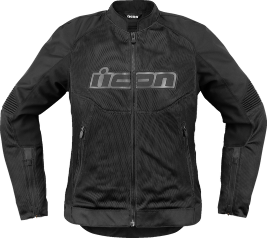 ICON Women's Overlord3 Mesh™ Jacket in black, size small, sport fit with impact protection, featuring a lightweight mesh design.