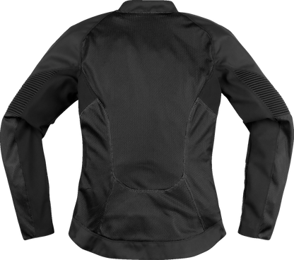 Black ICON Women's Overlord3 Mesh Jacket with impact protection, sport fit, size large, featuring breathable mesh panels.