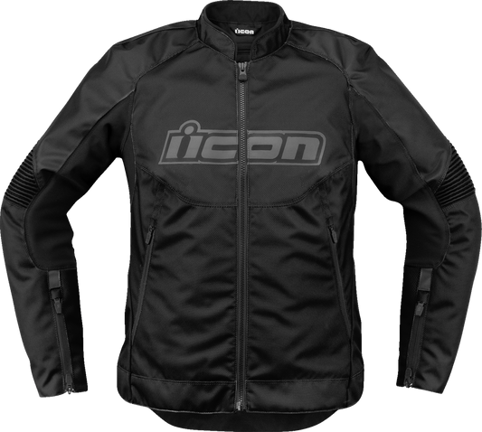 Black ICON Women's Overlord3™ Jacket with impact protectors and ventilation, sport fit, size XL, suitable for riding and outdoor activities.