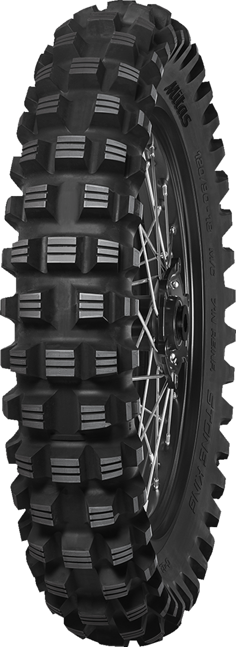 MITAS Stone King Rear Tire 120/90-19 dual sport off-road motorcycle tire with knobby tread for rugged terrain.