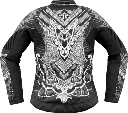 ICON Women's Overlord3 Noble Black Motorcycle Jacket with impact protectors, removable liner, and XS size, shown on a model.