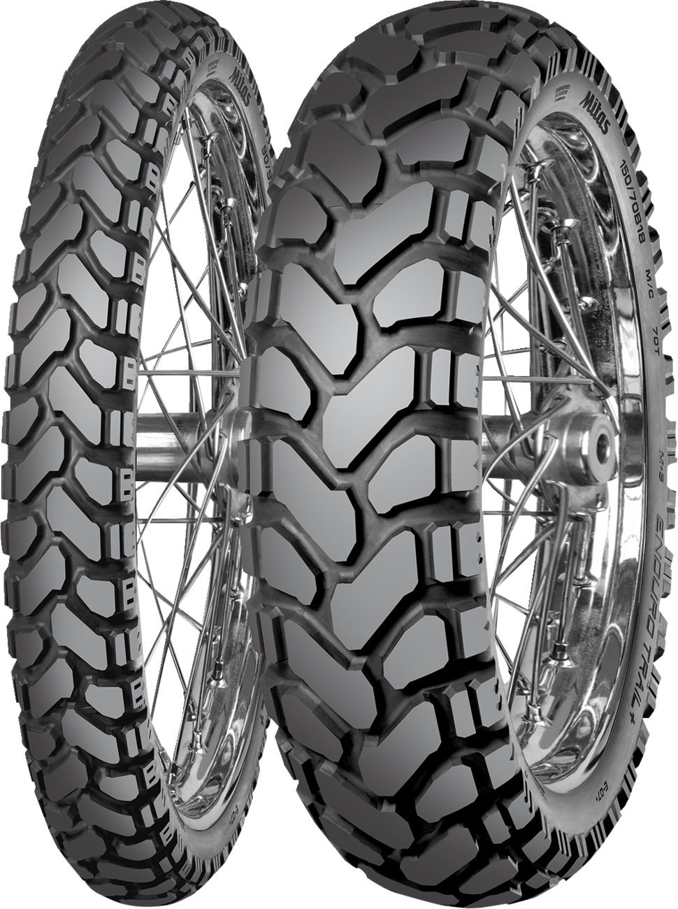 MITAS Enduro Trail rear motorcycle tire 130/80B17 65H for dual sport and adventure bikes, shown mounted on a motorcycle wheel