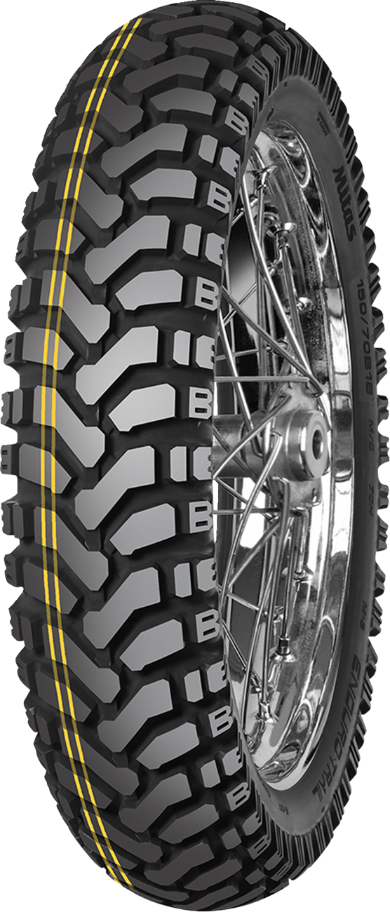 MITAS Enduro Trail Dakar rear motorcycle tire 140/80B18 70H for dual sport riding, featuring rugged tread for off-road and on-road use.