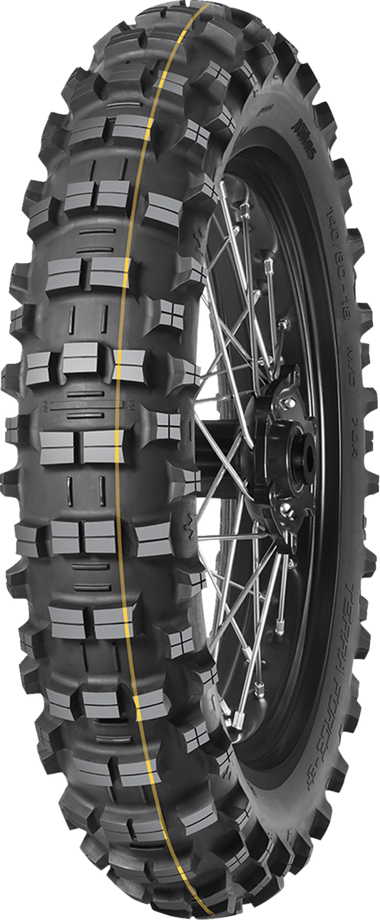 MITAS Terra Force-EF Super rear motorcycle tire 110/80-18 for enduro and dual sport bikes, featuring rugged tread design.
