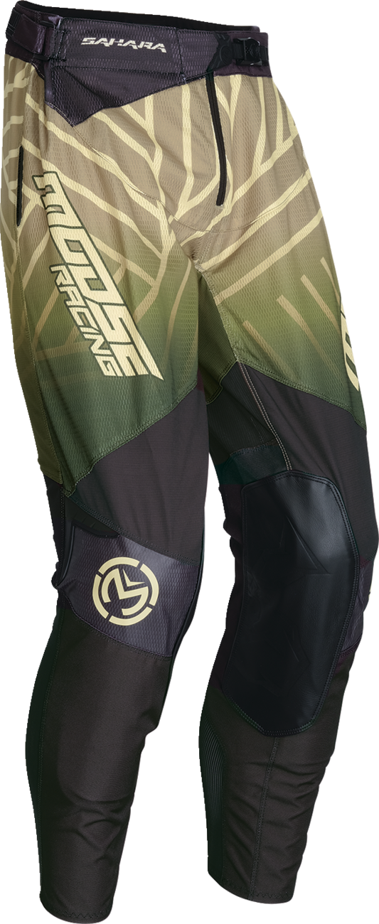 Moose Racing Sahara MX pants in green and black, size 36, ventilated off-road riding pants with durable fabric and protective features.