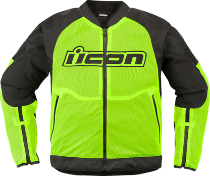 ICON Overlord3 Mesh™ jacket in Hi-Viz Yellow, 2XL, featuring breathable mesh fabric and impact protection for motorcycle riding.