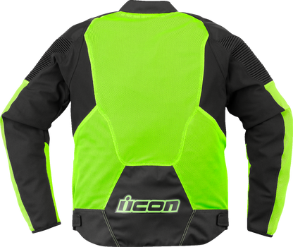 ICON Overlord3 Mesh jacket in hi-viz yellow, 2XL, featuring breathable fabric and impact protection for safety and airflow.