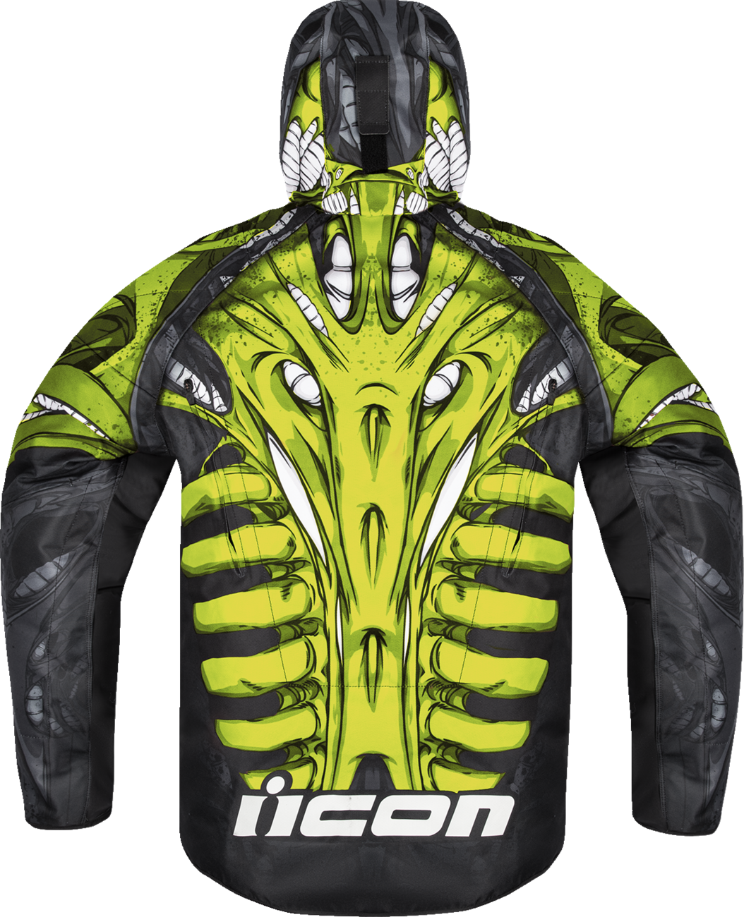 Green ICON Airform Manik'r™ motorcycle jacket in large with D3O impact protectors and vented design, shown from the front.