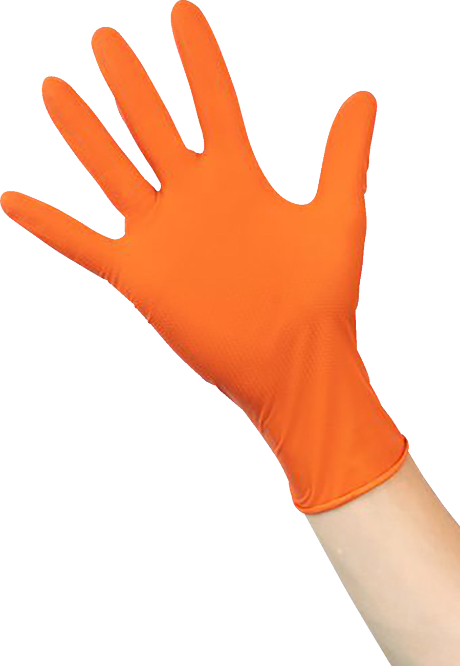 Pair of PARTS UNLIMITED nitrile gloves in medium size, 8.5 mil thickness, shown in a 100-pack.