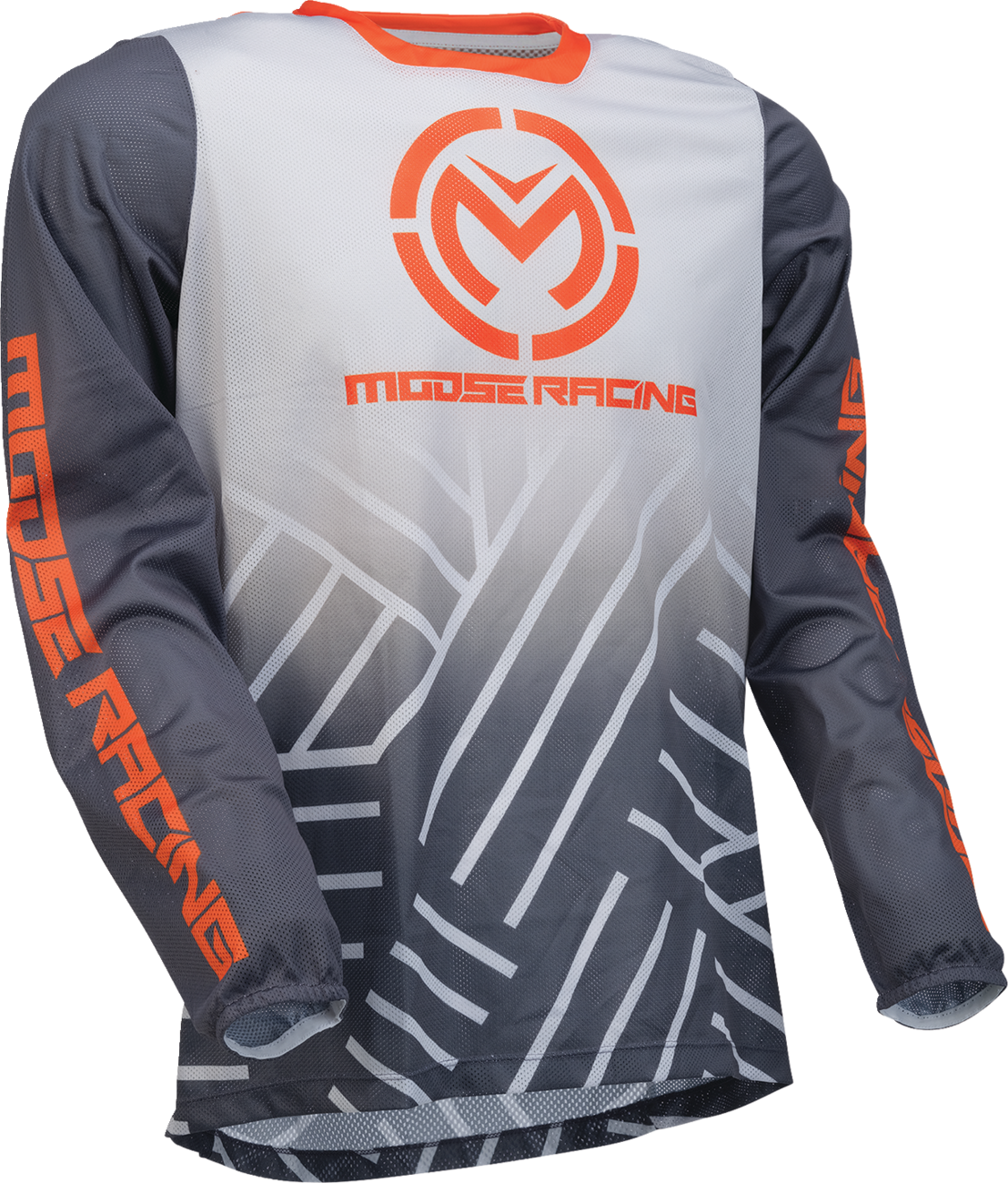 Gray and orange Moose Offroad Sahara Jersey, medium size, featuring off-road motorcycle branding and comfortable lightweight fabric.