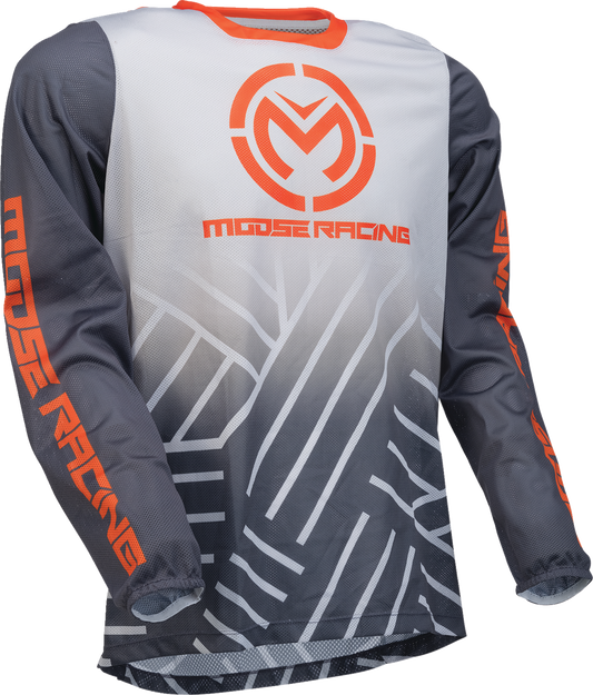Gray and orange Moose Offroad Sahara Jersey, medium size, featuring off-road motorcycle branding and comfortable lightweight fabric.