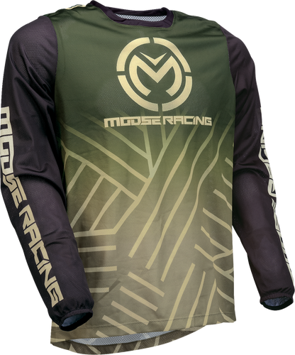 Green and black MOOSE OFFROAD Sahara ATV jersey in large size, designed for performance off-road riding.