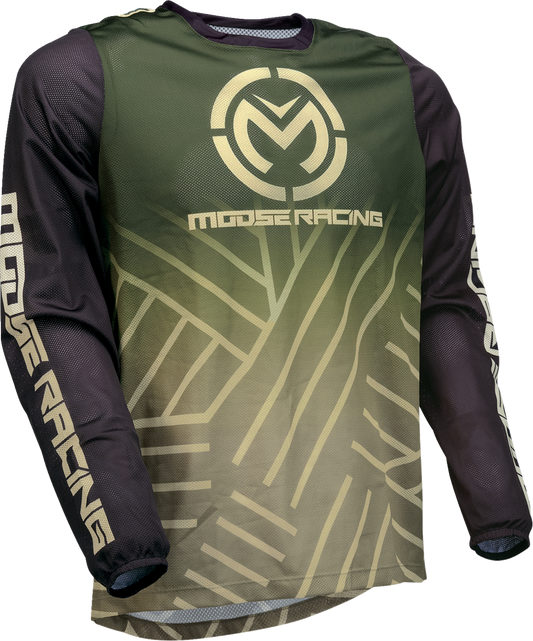 Green and black MOOSE OFFROAD Sahara ATV jersey in large size, designed for performance off-road riding.