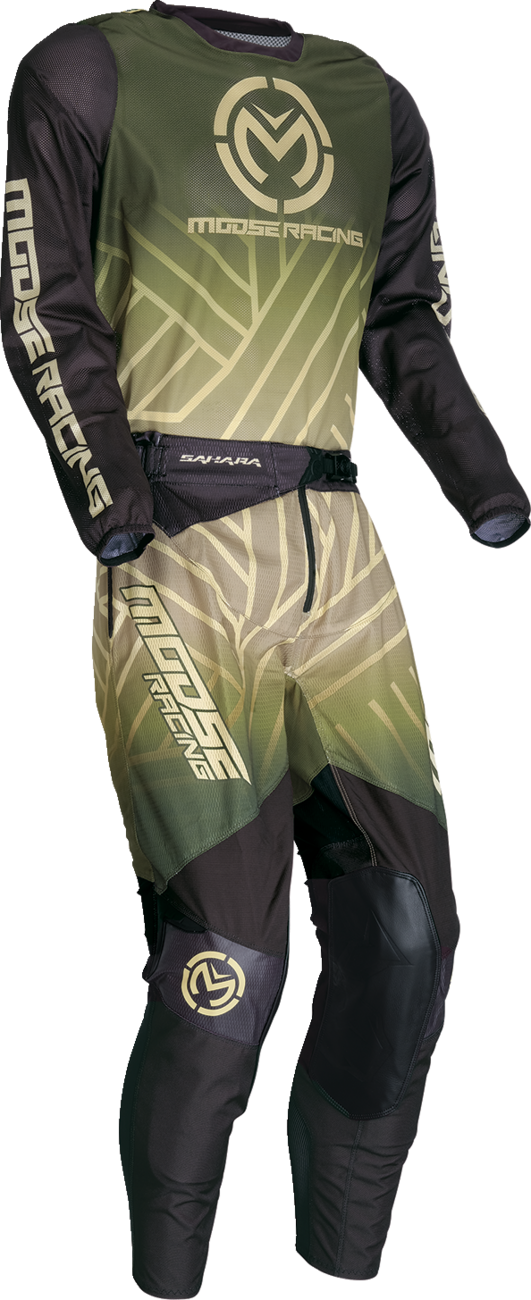 Green and black Moose Offroad Sahara motorcycle jersey in small size, designed for off-road riding with performance fabric.