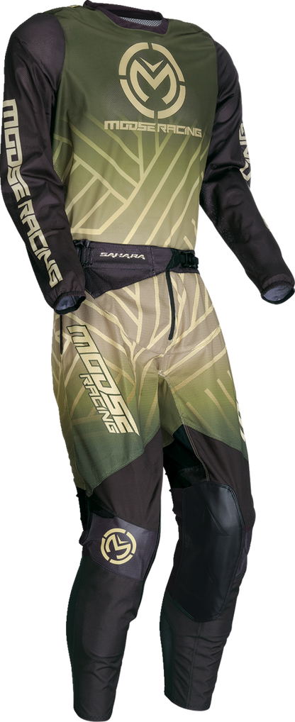 Green and black MOOSE OFFROAD Sahara ATV jersey in large size, featuring breathable performance fabric and rugged design.