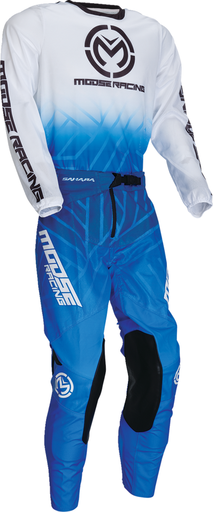 Blue and white Moose Offroad Sahara Jersey for offroad riding, small size, performance-driven motocross apparel.