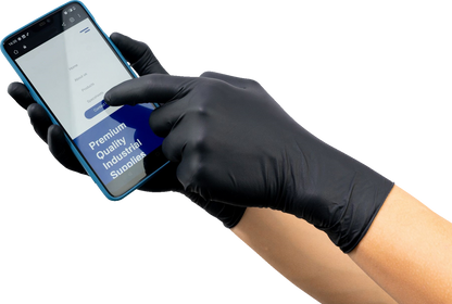 Pair of blue PARTS UNLIMITED nitrile gloves in 2XL size, 6.5 mil thickness, shown in a 90-pack.