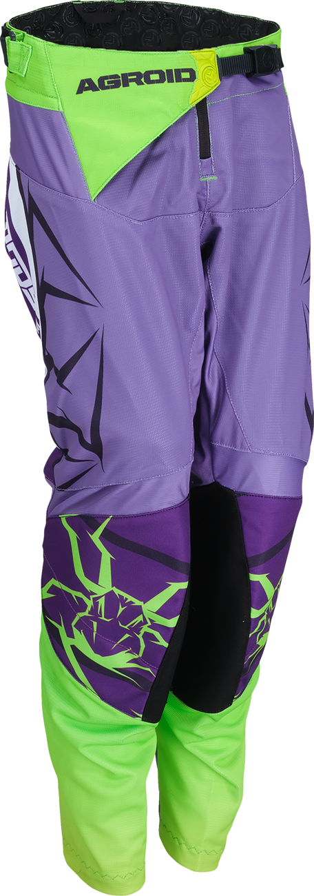 MOOSE OFFROAD Youth Agroid mesh pants in purple and white with adjustable waist and breathable design.