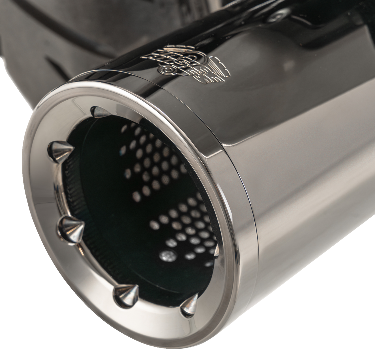VANCE & HINES Hi-Output Slip-On Mufflers in dark chrome with 4.5-inch diameter for high-performance motorcycles.