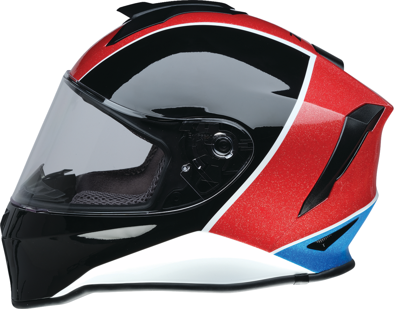 Z1R Youth Warrant 2.0 snow helmet in Fresh Pow Red, white, and blue, medium size, with vents and adjustable straps.