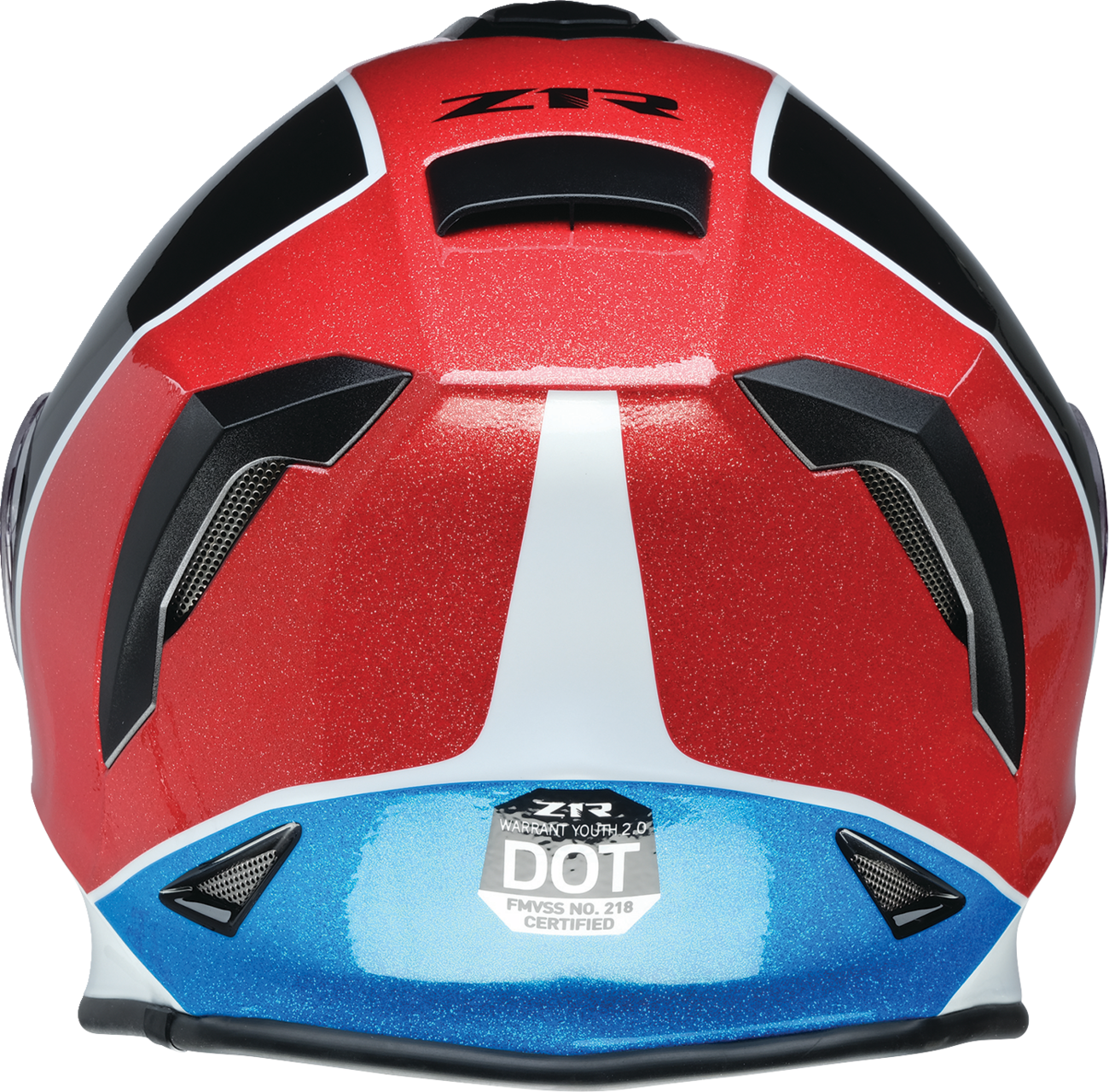 Z1R Youth Warrant 2.0 Snow Helmet in Fresh Pow Red, white, and blue, medium size, with ventilation and adjustable straps.