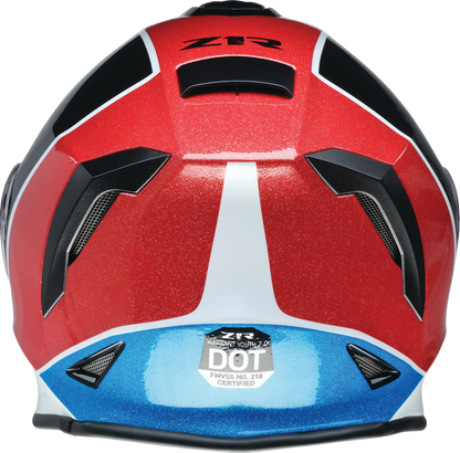 Z1R Youth Warrant 2.0 Snow Helmet in Fresh Pow Red, white, and blue, medium size, with ventilation and adjustable straps.