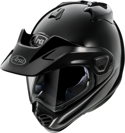Black ARAI XD-5 motorcycle helmet in extra large size, featuring sleek design and secure fit from ARAI Helmets.