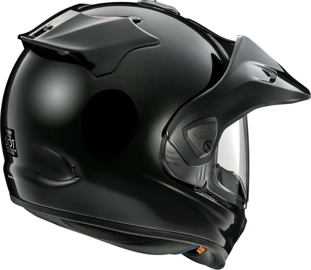 Black ARAI XD-5 motorcycle helmet in extra large size, featuring a sleek design and sturdy construction.