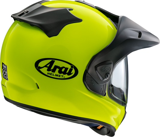 ARAÏ Helmets XD-5 fluorescent yellow motorcycle helmet with VAS-A shield system and Max-Vision shield, size XS.