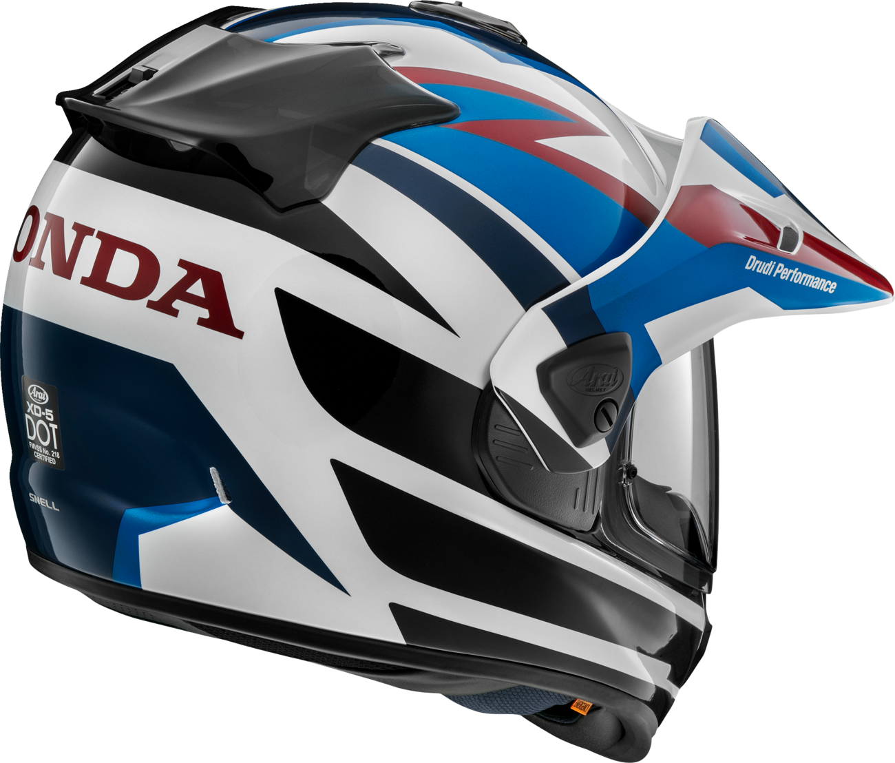 Arai XD-5 Africa Twin Blue motorcycle helmet in size XS, featuring a sleek design and visor, by Arai Helmets.