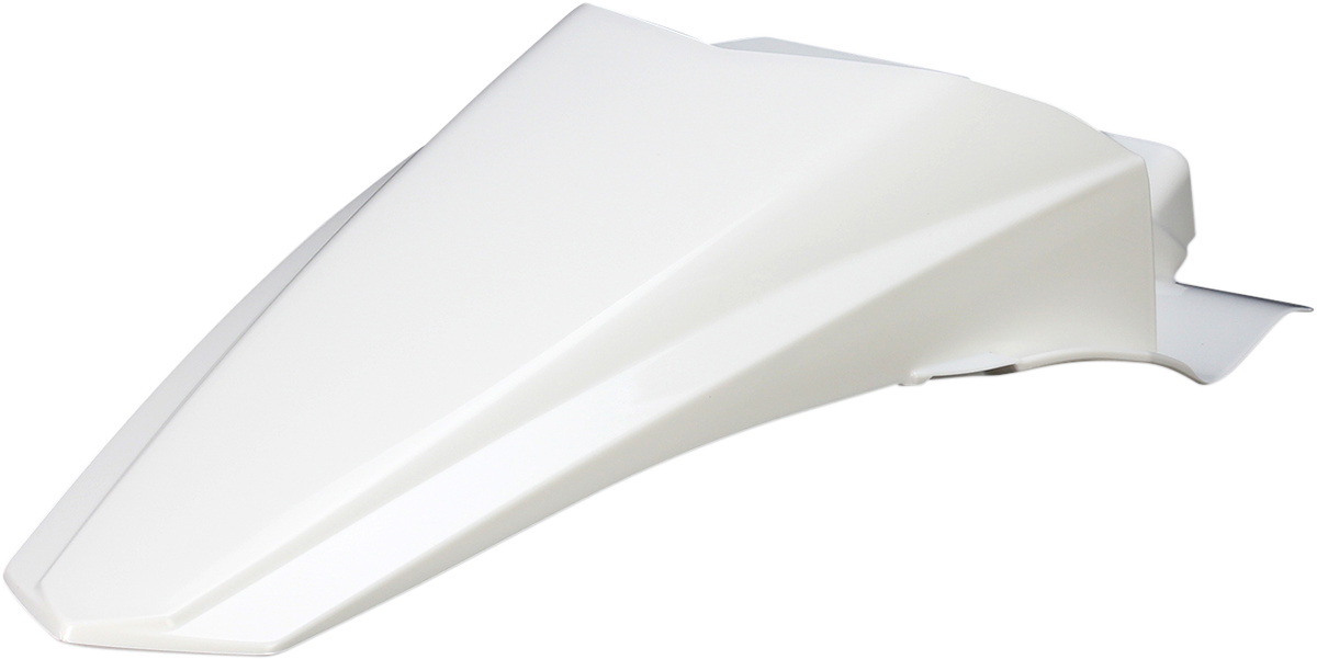 White Acerbis rear fender for motorcycle, shown as a sleek body component with mounting points, designed for durability and style.
