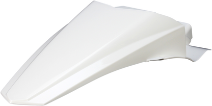 White Acerbis rear fender for motorcycle, shown as a sleek body component with mounting points, designed for durability and style.