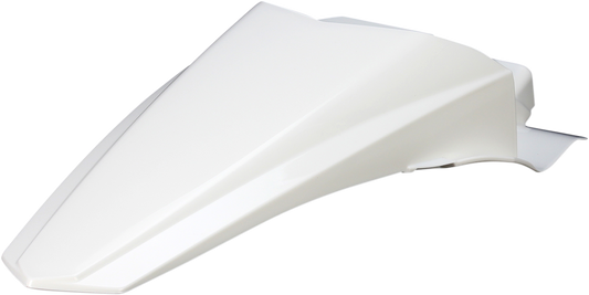White Acerbis rear fender for motorcycle, shown as a sleek body component with mounting points, designed for durability and style.