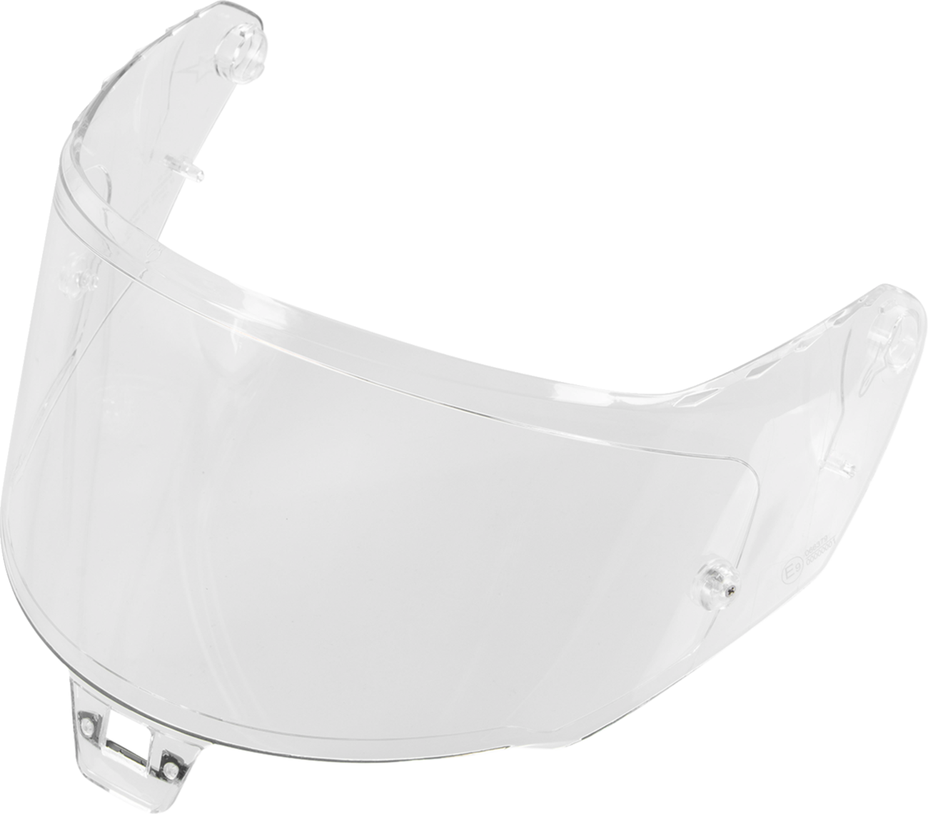 Alpinestars AFHS-01 clear helmet shield for Supertech R10 racing helmets, showing the transparent visor and mounting details.